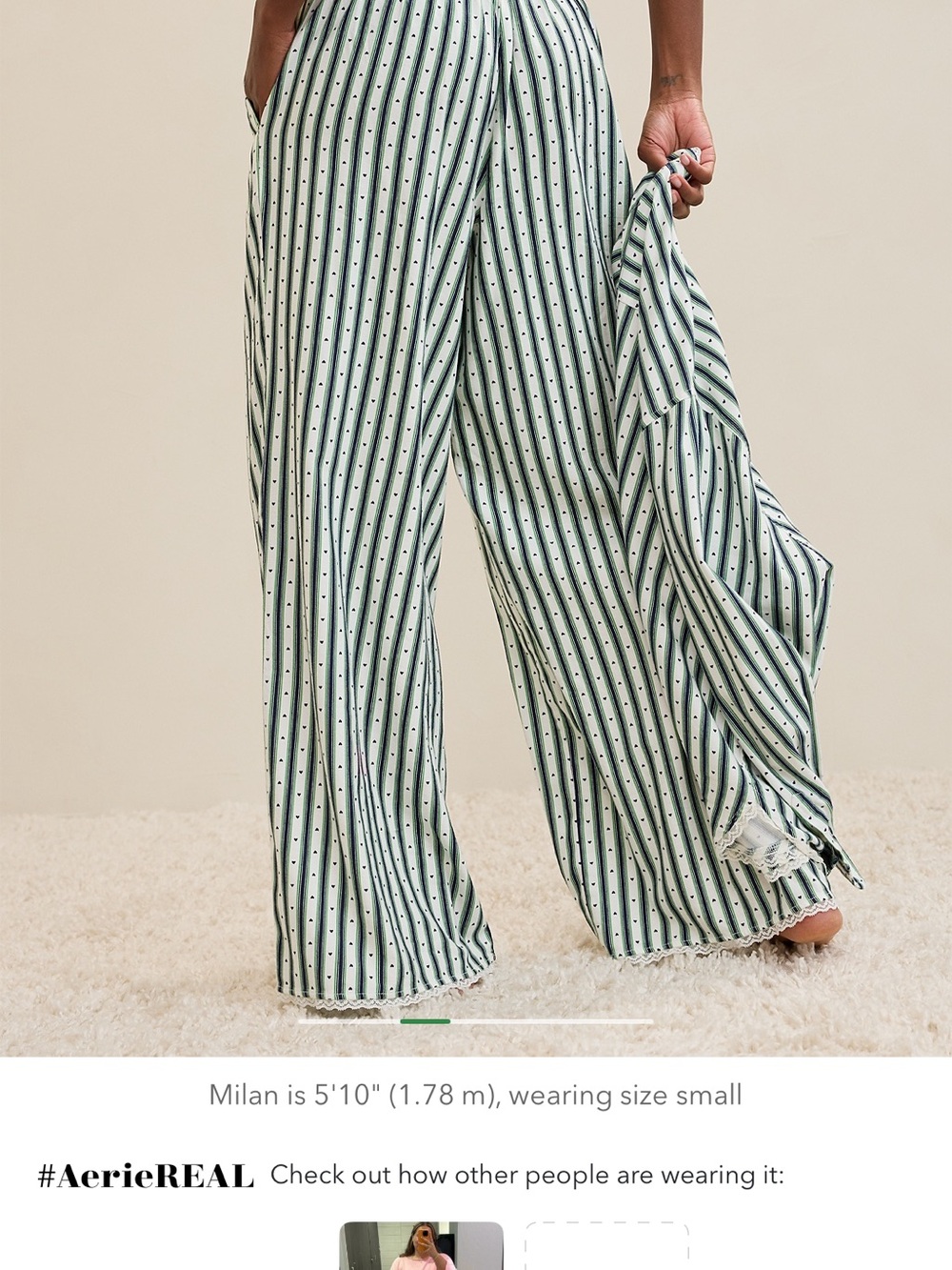aerie Mint Green Striped Wide-Leg Pants